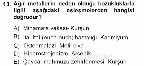 Gıda Güvenliğinin Temel Prensipleri 2013 - 2014 Dönem Sonu Sınavı 13.Soru