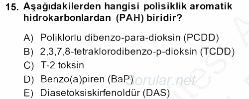 Gıda Güvenliğinin Temel Prensipleri 2013 - 2014 Dönem Sonu Sınavı 15.Soru