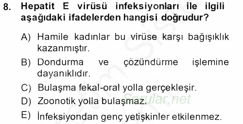 Gıda Güvenliğinin Temel Prensipleri 2013 - 2014 Dönem Sonu Sınavı 8.Soru