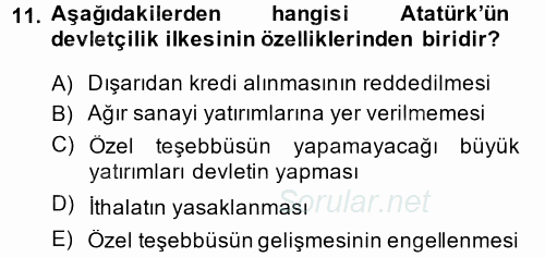 Atatürk İlkeleri Ve İnkılap Tarihi 2 2014 - 2015 Ara Sınavı 11.Soru