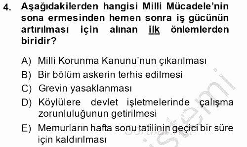 Atatürk İlkeleri Ve İnkılap Tarihi 2 2014 - 2015 Ara Sınavı 4.Soru
