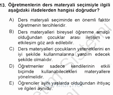 Okulöncesinde Öğretim Teknolojileri Ve Materyal Tasarımı 2015 - 2016 Dönem Sonu Sınavı 13.Soru