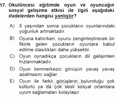 Okulöncesinde Öğretim Teknolojileri Ve Materyal Tasarımı 2015 - 2016 Dönem Sonu Sınavı 17.Soru