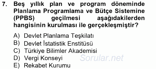 Maliye Politikası 2 2013 - 2014 Tek Ders Sınavı 7.Soru