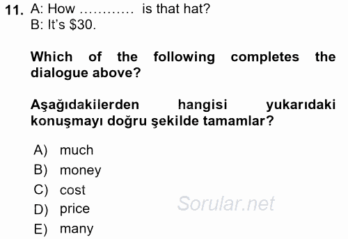 Ingilizce 1 2016 - 2017 Dönem Sonu Sınavı 11.Soru