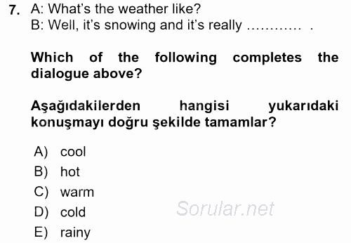 Ingilizce 1 2016 - 2017 Dönem Sonu Sınavı 7.Soru