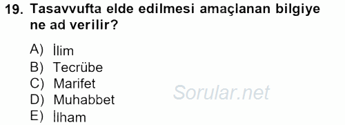 Türk İslam Edebiyatı 2013 - 2014 Tek Ders Sınavı 19.Soru