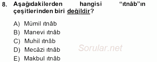 Türk İslam Edebiyatı 2013 - 2014 Tek Ders Sınavı 8.Soru