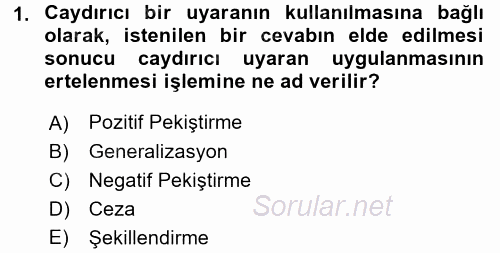 Hayvan Davranışları ve Refahı 2016 - 2017 Dönem Sonu Sınavı 1.Soru