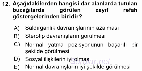 Hayvan Davranışları ve Refahı 2016 - 2017 Dönem Sonu Sınavı 12.Soru
