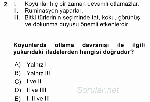 Hayvan Davranışları ve Refahı 2016 - 2017 Dönem Sonu Sınavı 2.Soru