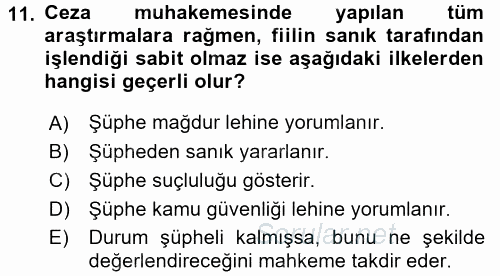Temel Ceza Muhakemesi Hukuku Bilgisi 2015 - 2016 Dönem Sonu Sınavı 11.Soru