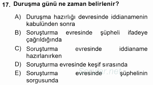 Temel Ceza Muhakemesi Hukuku Bilgisi 2015 - 2016 Dönem Sonu Sınavı 17.Soru