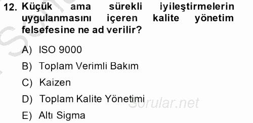 Proje Yönetimi 2014 - 2015 Dönem Sonu Sınavı 12.Soru