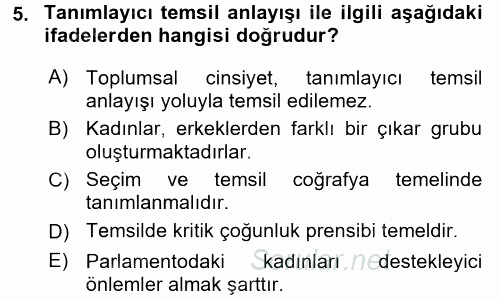 Toplumsal Cinsiyet Sosyolojisi 2016 - 2017 Ara Sınavı 5.Soru