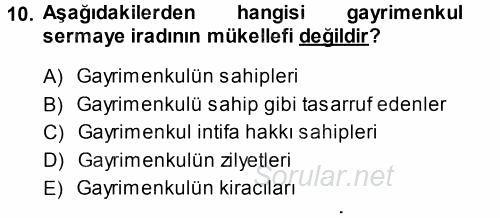 Özel Vergi Hukuku 1 2013 - 2014 Tek Ders Sınavı 10.Soru