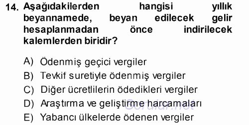 Özel Vergi Hukuku 1 2013 - 2014 Tek Ders Sınavı 14.Soru