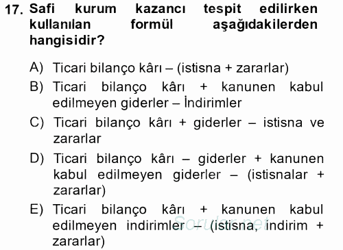 Özel Vergi Hukuku 1 2013 - 2014 Tek Ders Sınavı 17.Soru