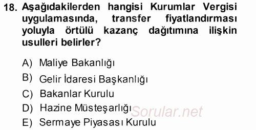 Özel Vergi Hukuku 1 2013 - 2014 Tek Ders Sınavı 18.Soru