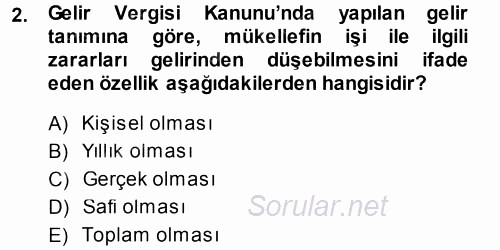 Özel Vergi Hukuku 1 2013 - 2014 Tek Ders Sınavı 2.Soru