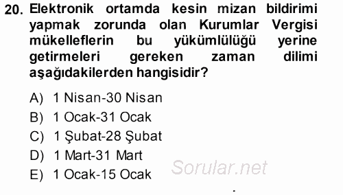 Özel Vergi Hukuku 1 2013 - 2014 Tek Ders Sınavı 20.Soru