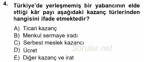 Özel Vergi Hukuku 1 2013 - 2014 Tek Ders Sınavı 4.Soru
