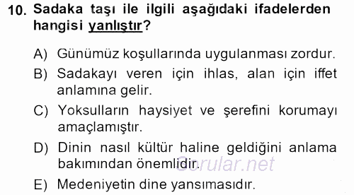 Din Eğitimi Ve Din Hizmetlerinde Rehberlik 2013 - 2014 Ara Sınavı 10.Soru