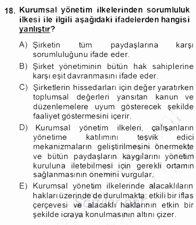 Yönetim ve Organizasyon 2 2013 - 2014 Dönem Sonu Sınavı 18.Soru