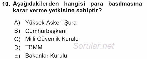 Türk Anayasa Hukuku 2015 - 2016 Tek Ders Sınavı 10.Soru