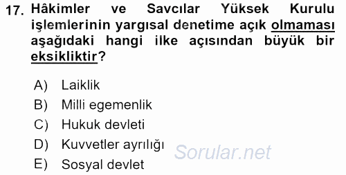 Türk Anayasa Hukuku 2015 - 2016 Tek Ders Sınavı 17.Soru