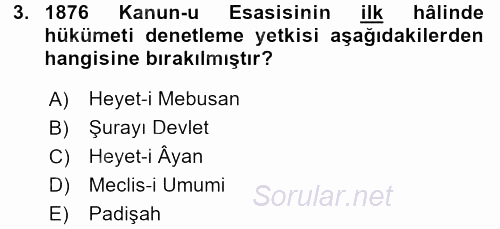 Türk Anayasa Hukuku 2015 - 2016 Tek Ders Sınavı 3.Soru