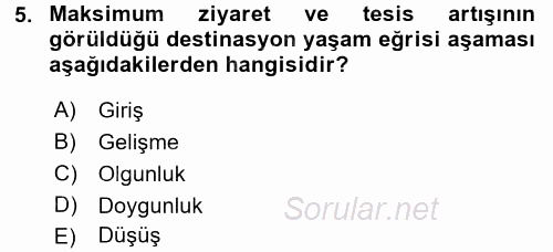 Destinasyon Yönetimi 2015 - 2016 Tek Ders Sınavı 5.Soru