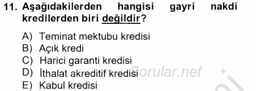Banka Ve Sigorta Muhasebesi 2014 - 2015 Ara Sınavı 11.Soru