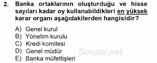 Banka Ve Sigorta Muhasebesi 2014 - 2015 Ara Sınavı 2.Soru