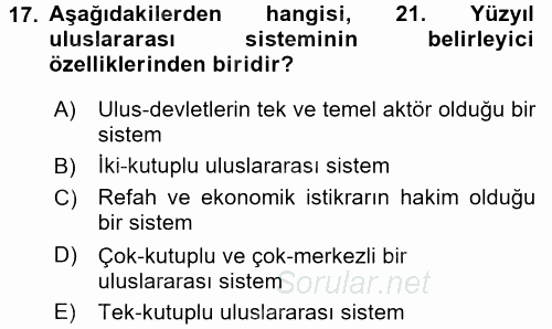 Uluslararası İlişkilere Giriş 2017 - 2018 Ara Sınavı 17.Soru