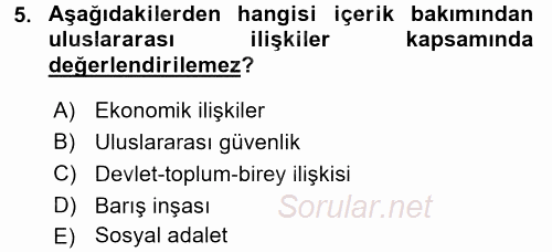 Uluslararası İlişkilere Giriş 2017 - 2018 Ara Sınavı 5.Soru