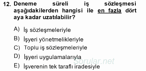 Bireysel İş Hukuku 2014 - 2015 Ara Sınavı 12.Soru