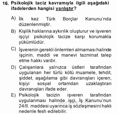 Bireysel İş Hukuku 2014 - 2015 Ara Sınavı 16.Soru