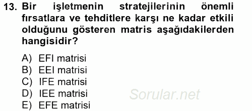 Stratejik Yönetim 2 2013 - 2014 Tek Ders Sınavı 13.Soru