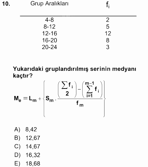 Coğrafi Bilgi Sistemleri İçin Temel İstatistik 2016 - 2017 Ara Sınavı 10.Soru