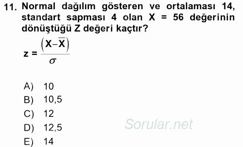 Coğrafi Bilgi Sistemleri İçin Temel İstatistik 2016 - 2017 Ara Sınavı 11.Soru