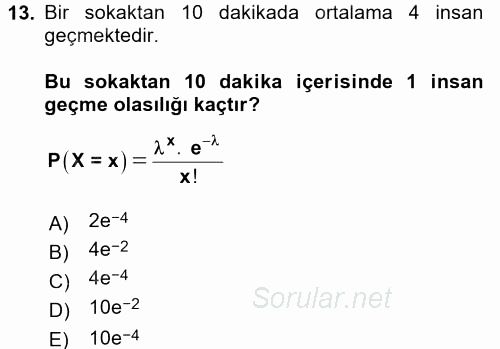 Coğrafi Bilgi Sistemleri İçin Temel İstatistik 2016 - 2017 Ara Sınavı 13.Soru