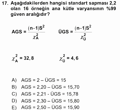 Coğrafi Bilgi Sistemleri İçin Temel İstatistik 2016 - 2017 Ara Sınavı 17.Soru