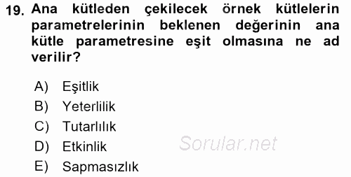 Coğrafi Bilgi Sistemleri İçin Temel İstatistik 2016 - 2017 Ara Sınavı 19.Soru