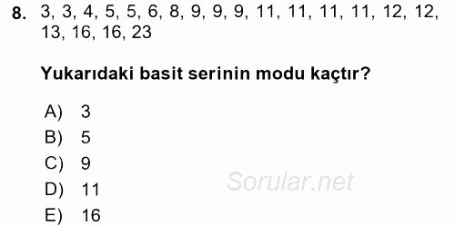 Coğrafi Bilgi Sistemleri İçin Temel İstatistik 2016 - 2017 Ara Sınavı 8.Soru