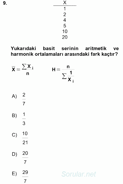Coğrafi Bilgi Sistemleri İçin Temel İstatistik 2016 - 2017 Ara Sınavı 9.Soru