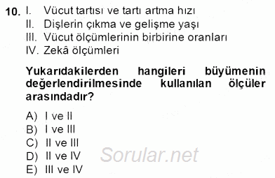 Anne Çocuk Sağlığı Ve İlkyardım 2014 - 2015 Ara Sınavı 10.Soru