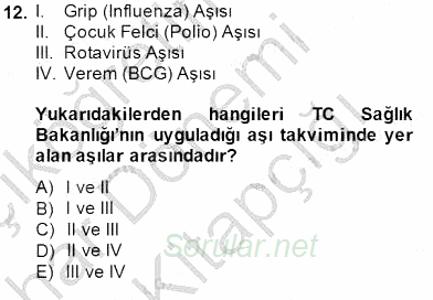 Anne Çocuk Sağlığı Ve İlkyardım 2014 - 2015 Ara Sınavı 12.Soru