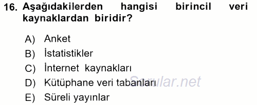 Sağlık Hizmetleri Pazarlaması 2017 - 2018 Ara Sınavı 16.Soru