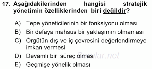 Sağlık Hizmetleri Pazarlaması 2017 - 2018 Ara Sınavı 17.Soru